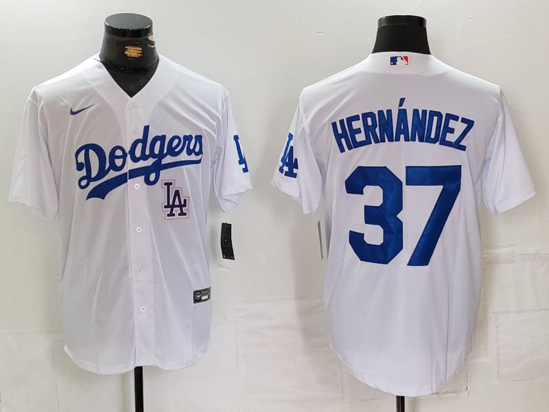Men's Los Angeles Dodgers #37 Teoscar Hernández White Cool Base Stitched Baseball Jersey 5
