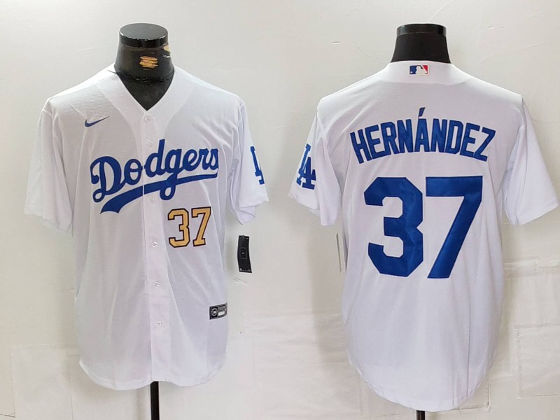 Men's Los Angeles Dodgers #37 Teoscar Hernández White Cool Base Stitched Baseball Jersey 1