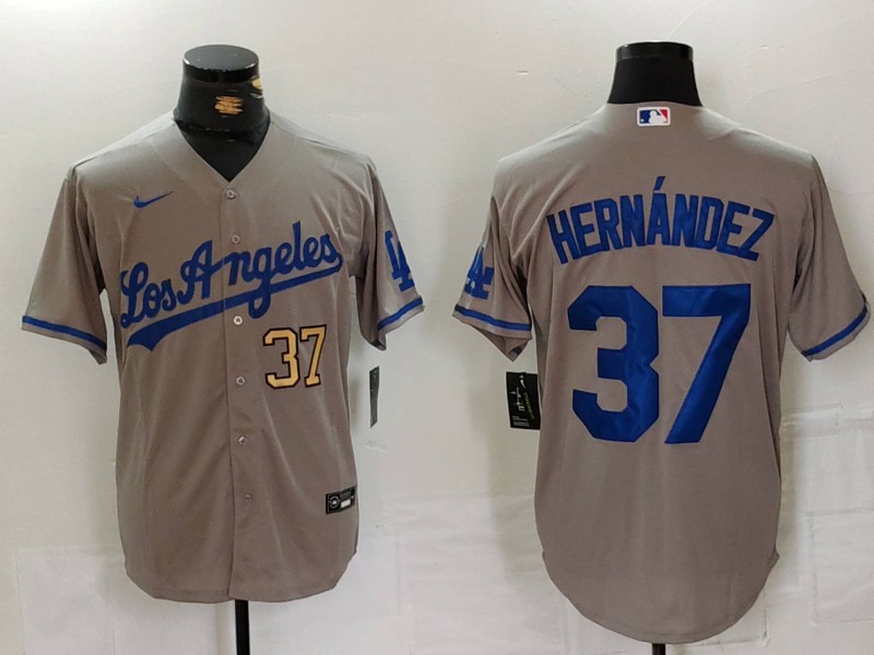 Men's Los Angeles Dodgers #37 Teoscar Hernández Grey Cool Base Stitched Baseball Jersey 10