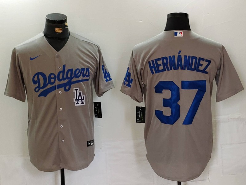 Men's Los Angeles Dodgers #37 Teoscar Hernández Grey Cool Base Stitched Baseball Jersey 9