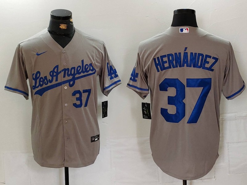 Men's Los Angeles Dodgers #37 Teoscar Hernández Grey Cool Base Stitched Baseball Jersey 6