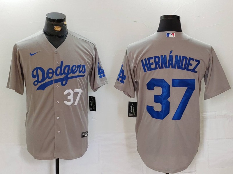 Men's Los Angeles Dodgers #37 Teoscar Hernández Grey Cool Base Stitched Baseball Jersey 5