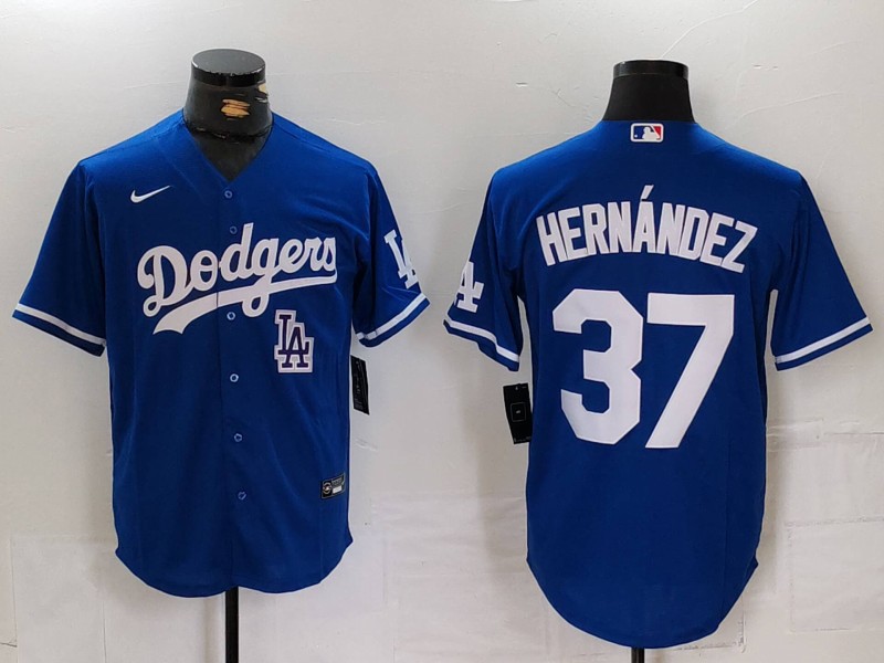 Men's Los Angeles Dodgers #37 Teoscar Hernández Blue Cool Base Stitched Baseball Jersey 5