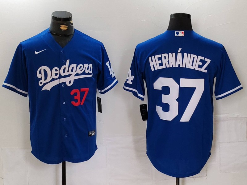 Men's Los Angeles Dodgers #37 Teoscar Hernández Blue Cool Base Stitched Baseball Jersey 2