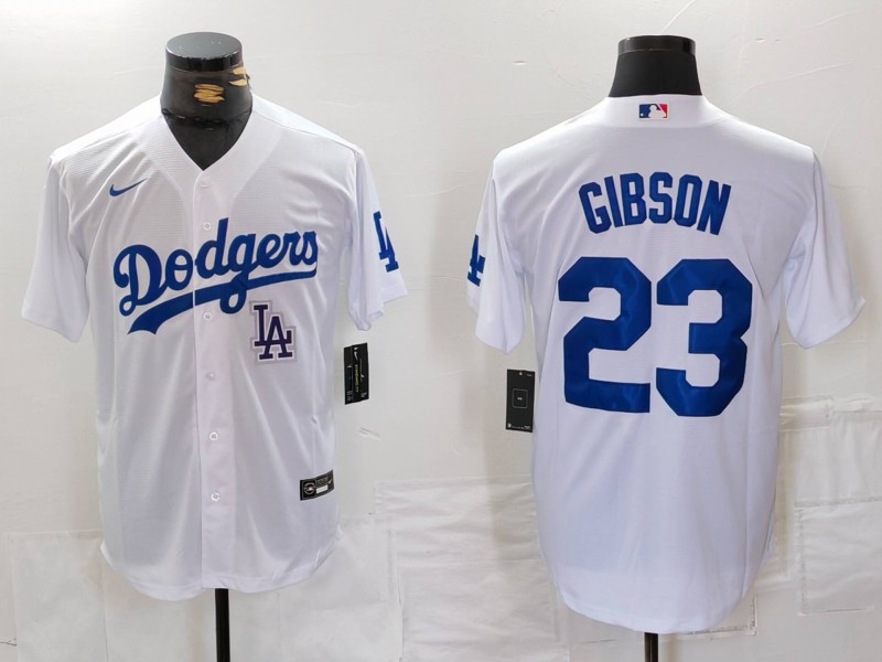 Men's Los Angeles Dodgers #23 Kirk Gibson White Cool Base Stitched Baseball Jersey 3