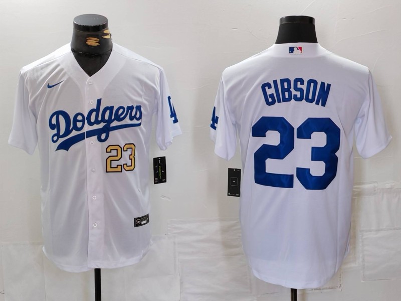 Men's Los Angeles Dodgers #23 Kirk Gibson White Cool Base Stitched Baseball Jersey 2