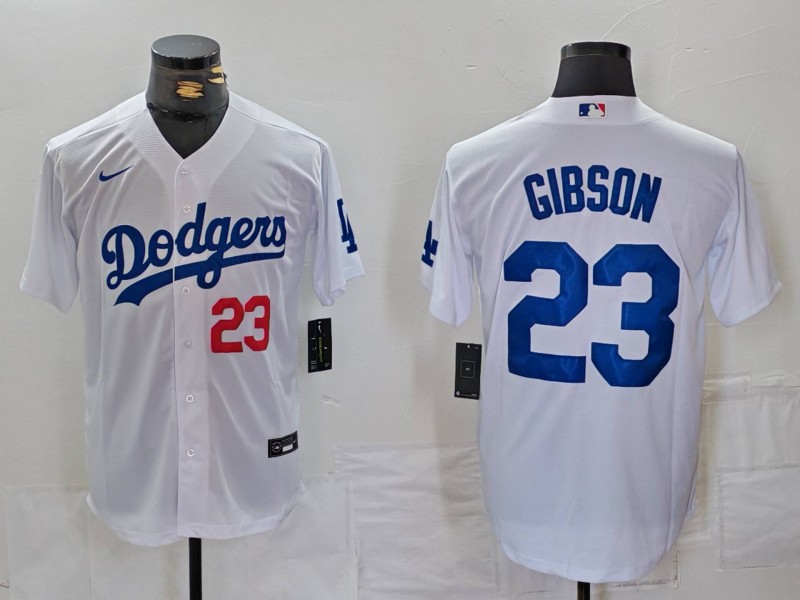 Men's Los Angeles Dodgers #23 Kirk Gibson White Cool Base Stitched Baseball Jersey 1