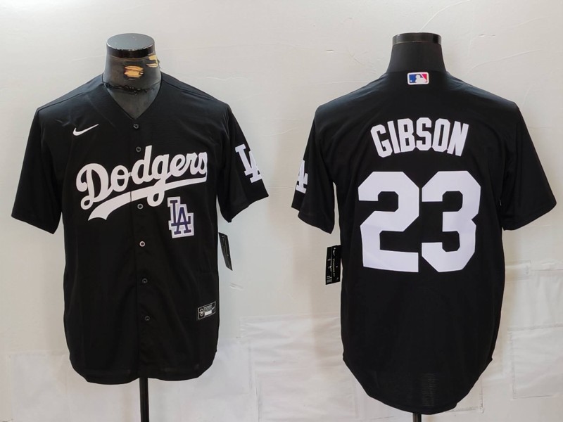 Men's Los Angeles Dodgers #23 Kirk Gibson Black Cool Base Stitched Baseball Jersey 6