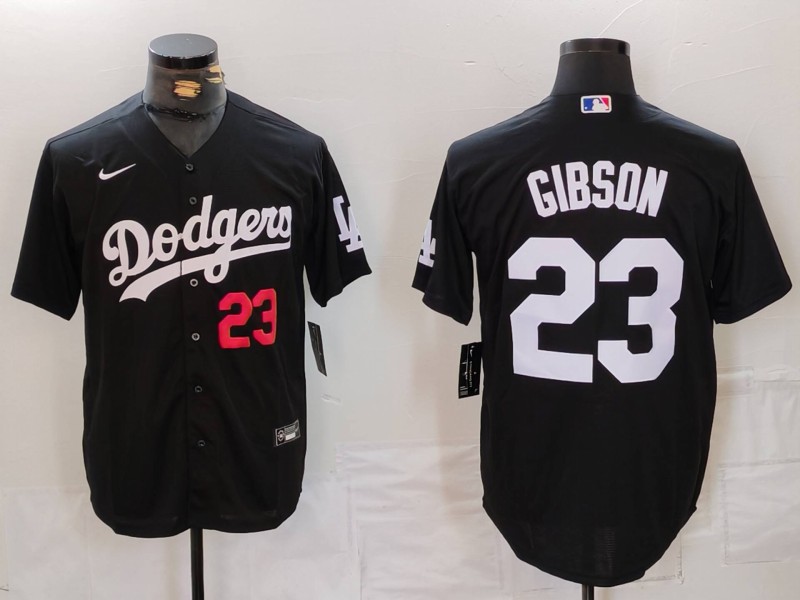 Men's Los Angeles Dodgers #23 Kirk Gibson Black Cool Base Stitched Baseball Jersey 3