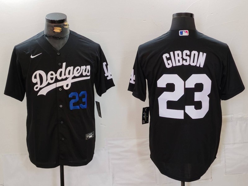 Men's Los Angeles Dodgers #23 Kirk Gibson Black Cool Base Stitched Baseball Jersey 2