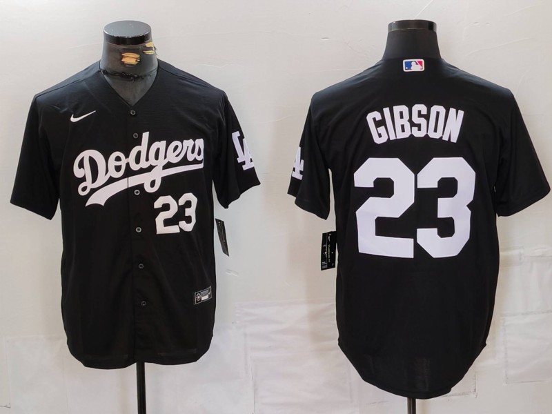 Men's Los Angeles Dodgers #23 Kirk Gibson Black Cool Base Stitched Baseball Jersey 1