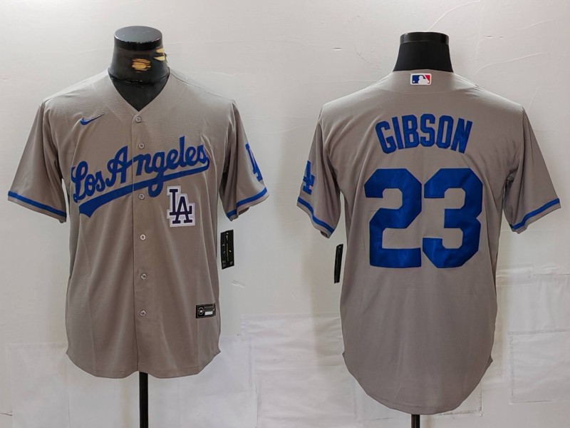 Men's Los Angeles Dodgers #23 Kirk Gibson Grey Cool Base Stitched Baseball Jersey 6