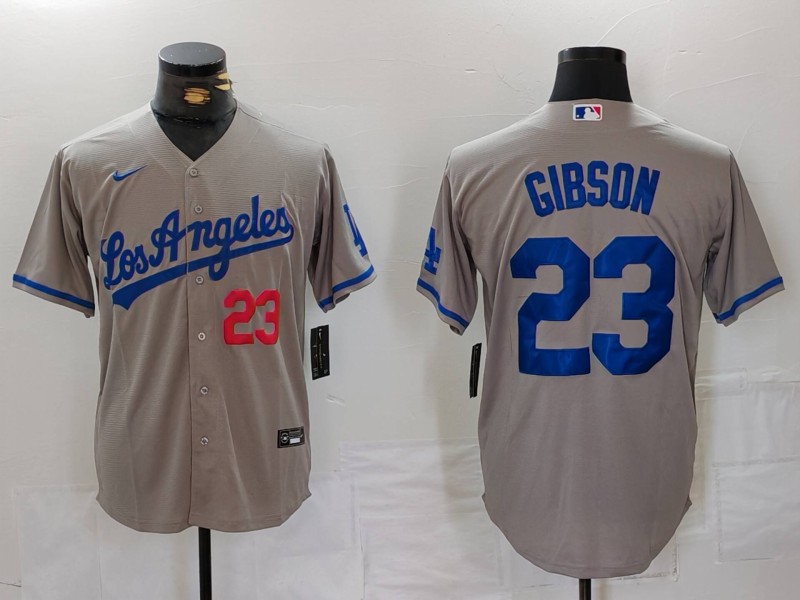 Men's Los Angeles Dodgers #23 Kirk Gibson Grey Cool Base Stitched Baseball Jersey 5