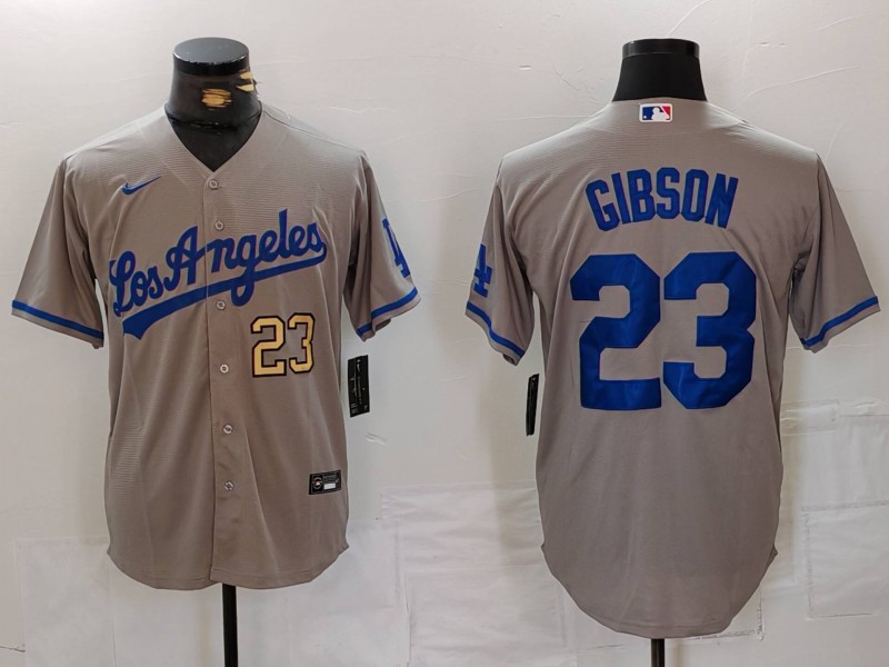 Men's Los Angeles Dodgers #23 Kirk Gibson Grey Cool Base Stitched Baseball Jersey 3