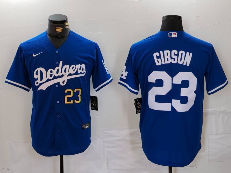 Men's Los Angeles Dodgers #23 Kirk Gibson Blue Cool Base Stitched Baseball Jersey 3