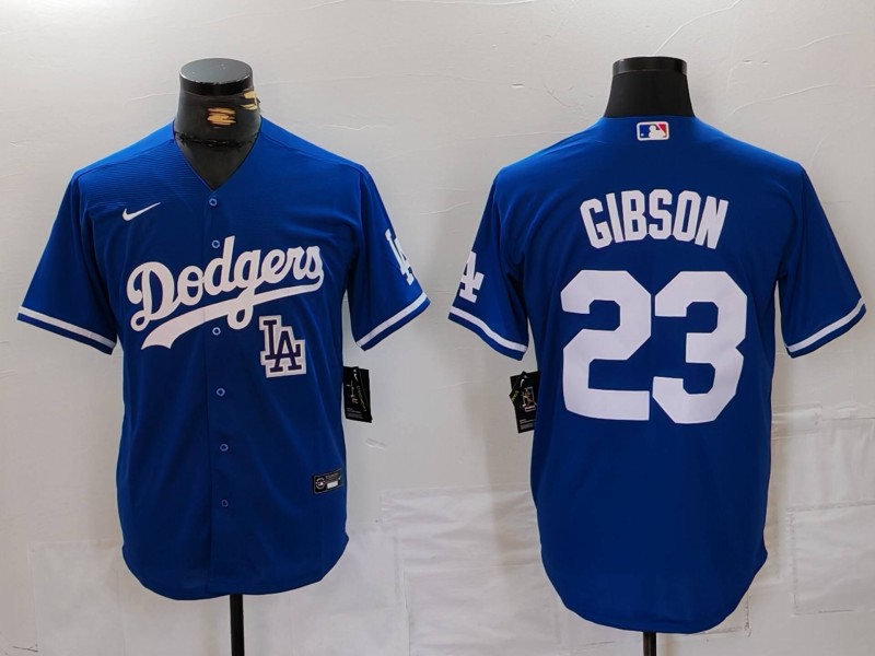 Men's Los Angeles Dodgers #23 Kirk Gibson Blue Cool Base Stitched Baseball Jersey 2