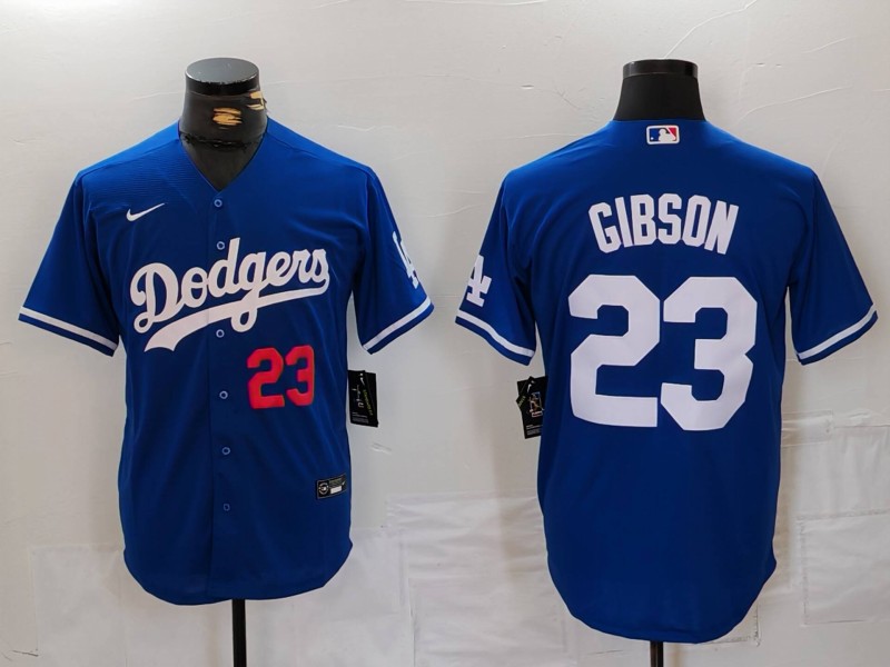 Men's Los Angeles Dodgers #23 Kirk Gibson Blue Cool Base Stitched Baseball Jersey 1
