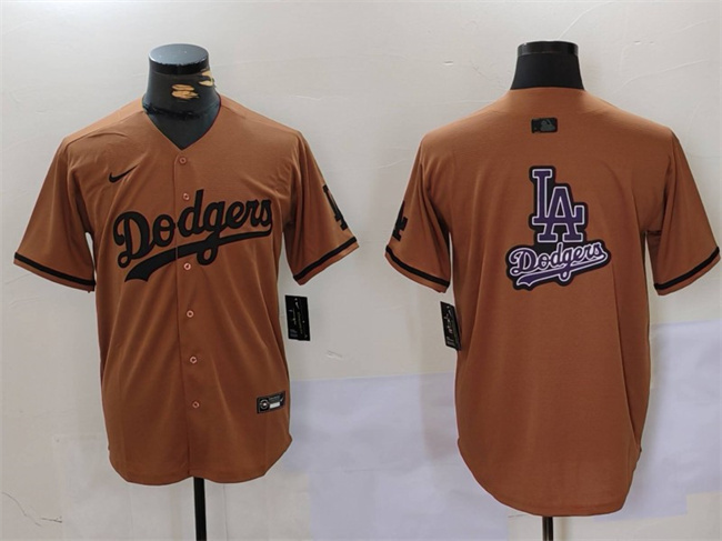 Men's Los Angeles Dodgers Team Big Logo Brown Cool Base With Patch Stitched Baseball Jerseys1