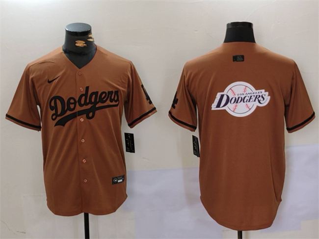 Men's Los Angeles Dodgers Team Big Logo Brown Cool Base With Patch Stitched Baseball Jersey 3
