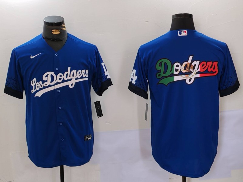 Men's Los Angeles Dodgers Blue Team Big Logo City Connect Cool Base Stitched Baseball Jersey6
