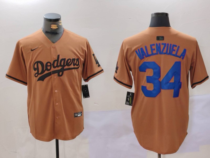 Men's Los Angeles Dodgers #34 Fernando Valenzuela Brown Cool Base Stitched Baseball Jersey 9