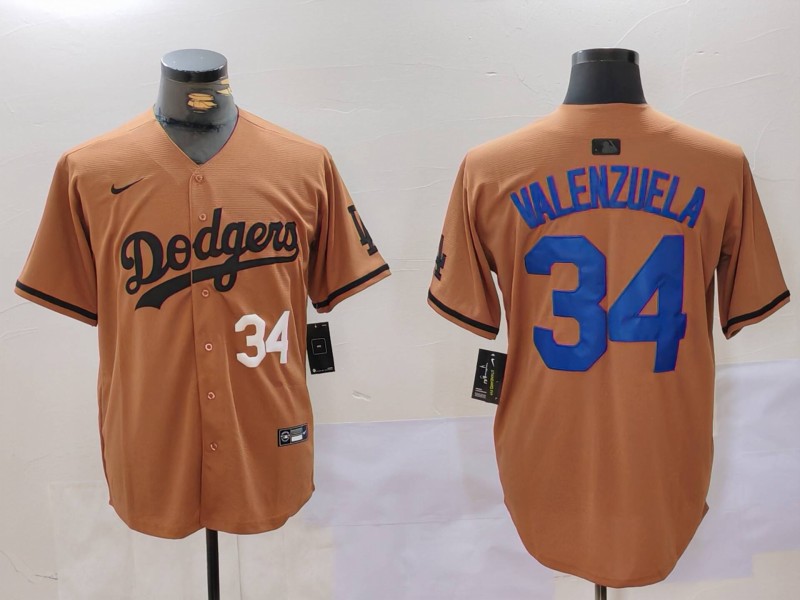 Men's Los Angeles Dodgers #34 Fernando Valenzuela Brown Cool Base Stitched Baseball Jersey 5