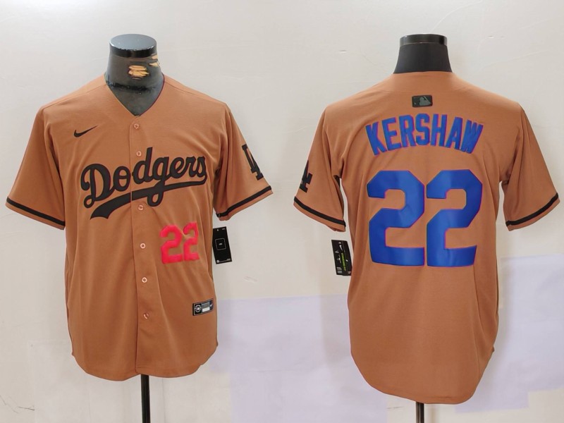 Men's Los Angeles Dodgers #22 22 Clayton Kershaw Brown Cool Base Stitched Baseball Jersey 5