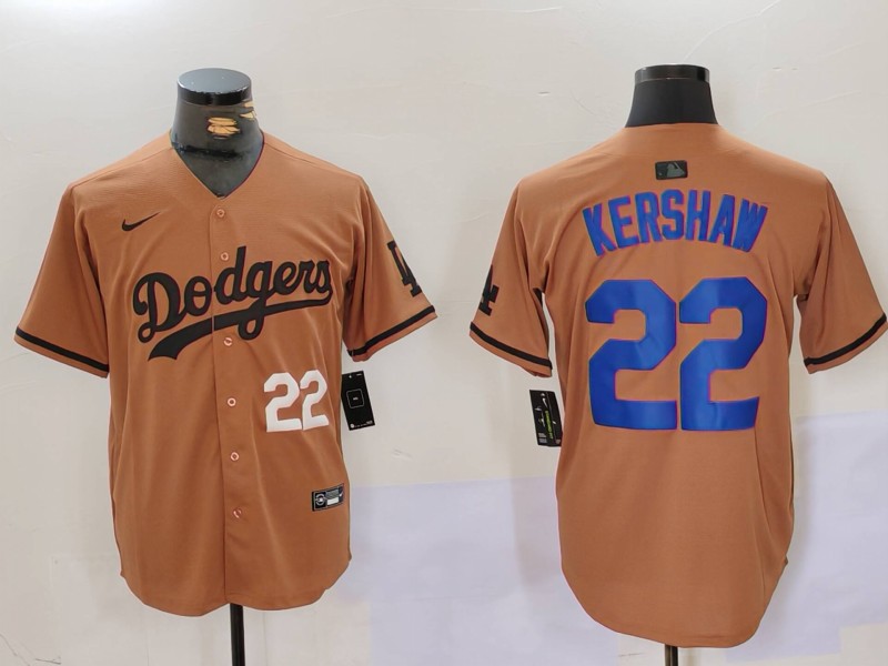 Men's Los Angeles Dodgers #22 22 Clayton Kershaw Brown Cool Base Stitched Baseball Jersey 1