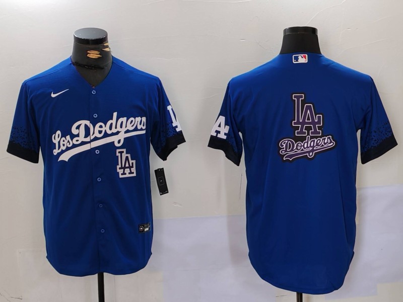 Men's Los Angeles Dodgers Blue Team Big Logo City Connect Cool Base Stitched Baseball Jersey 5