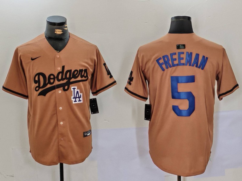 Men's Los Angeles Dodgers #5 5 Freddie Freeman Brown Cool Base Stitched Baseball Jersey 8