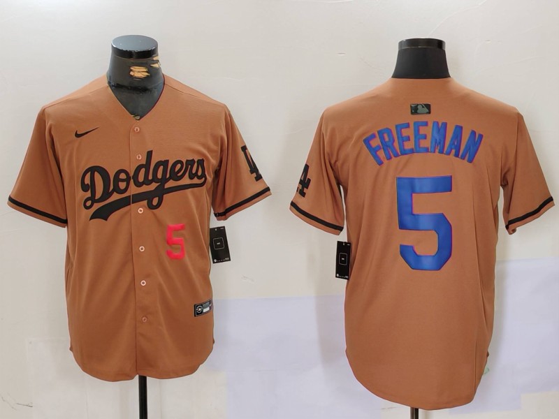 Men's Los Angeles Dodgers #5 5 Freddie Freeman Brown Cool Base Stitched Baseball Jersey 7