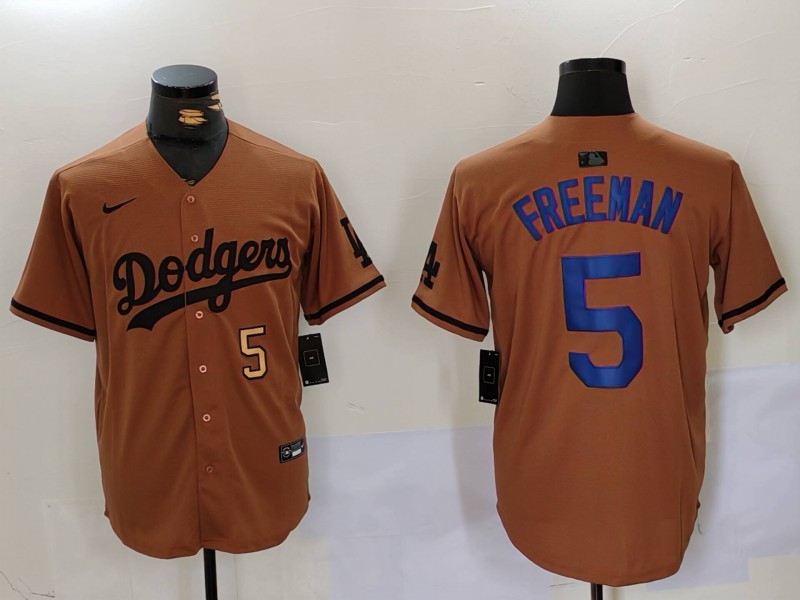 Men's Los Angeles Dodgers #5 5 Freddie Freeman Brown Cool Base Stitched Baseball Jersey 6