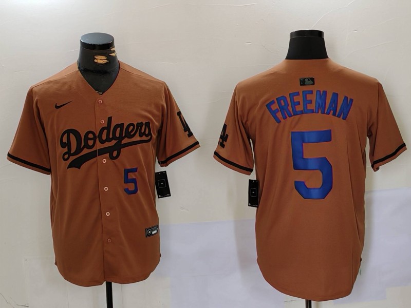 Men's Los Angeles Dodgers #5 5 Freddie Freeman Brown Cool Base Stitched Baseball Jersey 5