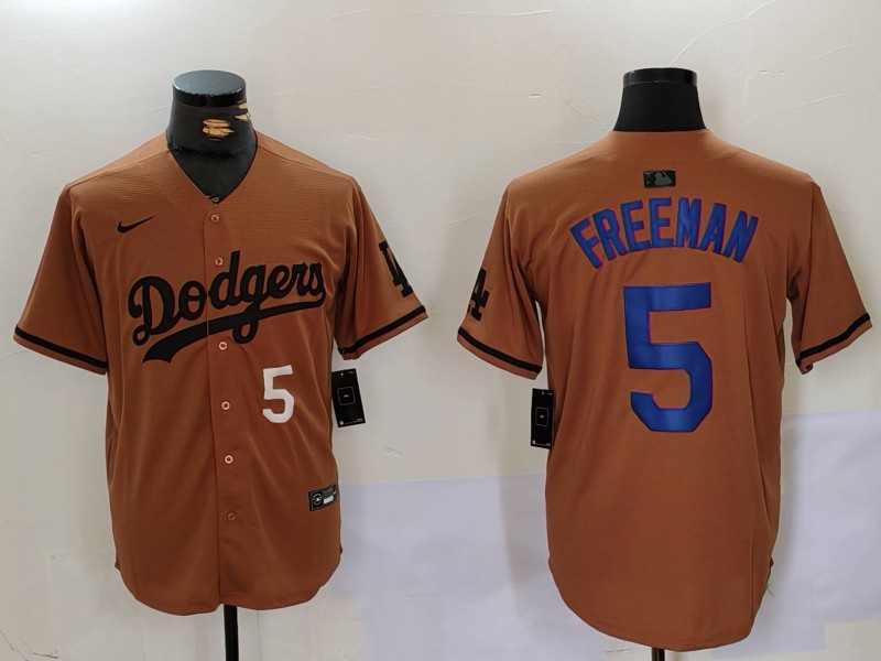 Men's Los Angeles Dodgers #5 5 Freddie Freeman Brown Cool Base Stitched Baseball Jersey 3