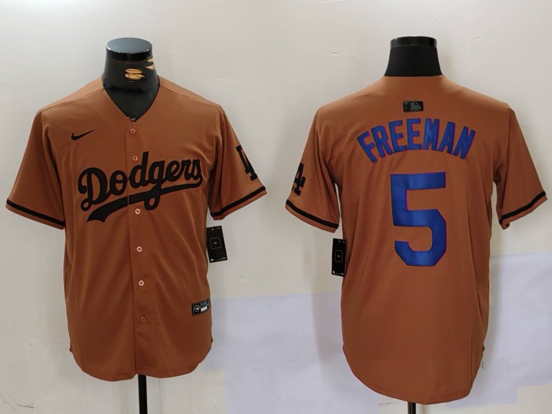Men's Los Angeles Dodgers #5 5 Freddie Freeman Brown Cool Base Stitched Baseball Jersey 2