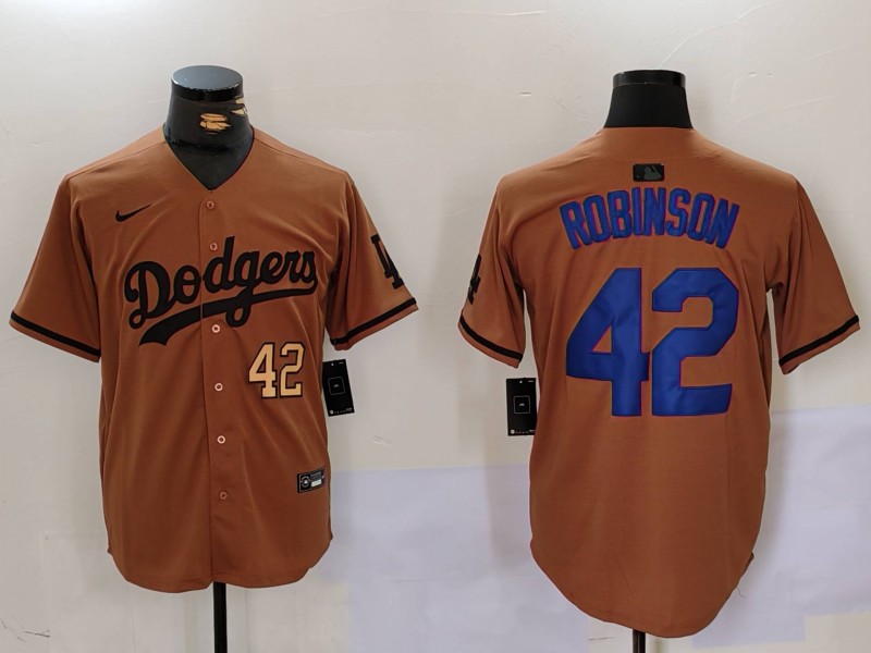 Men's Los Angeles Dodgers #42 Jackie Robinson Brown Cool Base Stitched Baseball Jersey 5
