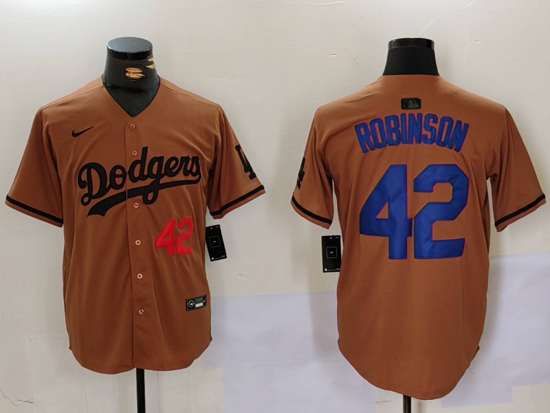 Men's Los Angeles Dodgers #42 Jackie Robinson Brown Cool Base Stitched Baseball Jersey 3