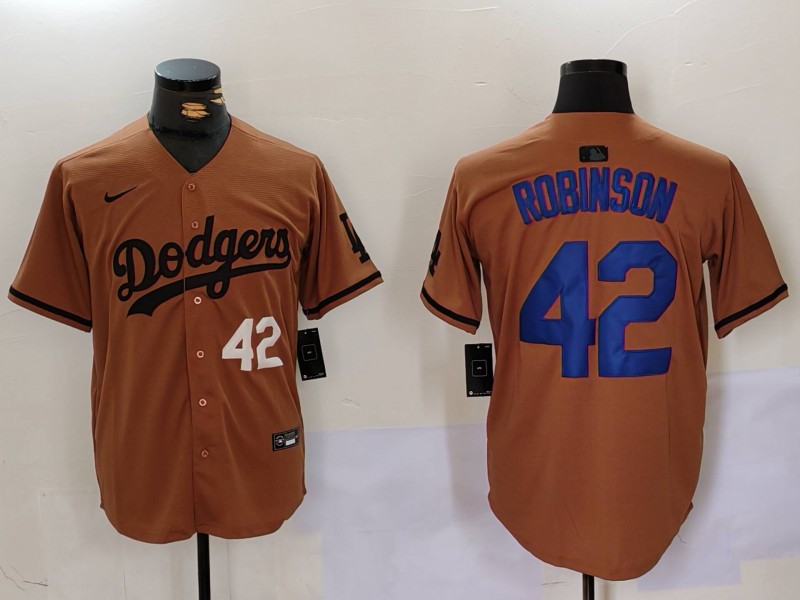 Men's Los Angeles Dodgers #42 Jackie Robinson Brown Cool Base Stitched Baseball Jersey 1
