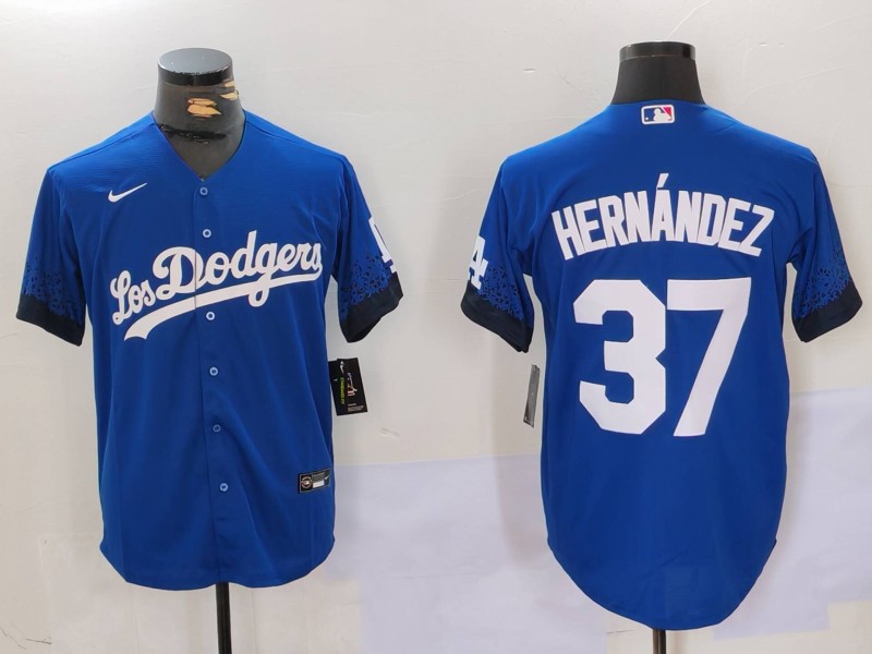 Men's Los Angeles Dodgers #37 Teoscar Hernández Blue Cool Base Stitched Baseball Jersey 6