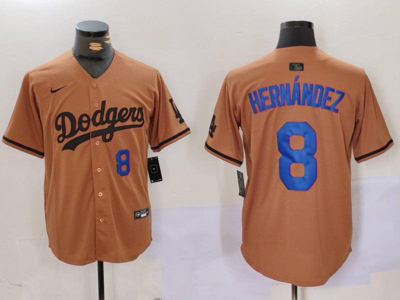 Men's Los Angeles Dodgers #8 Kiké Hernández Brown Cool Base Stitched Baseball Jersey 9