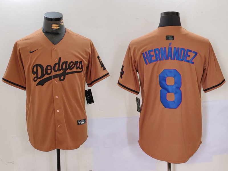 Men's Los Angeles Dodgers #8 Kiké Hernández Brown Cool Base Stitched Baseball Jersey 7