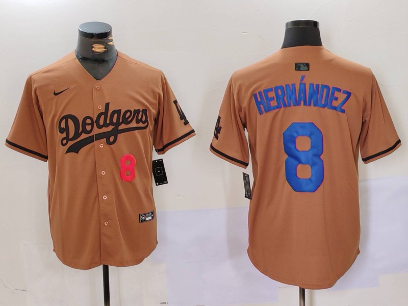 Men's Los Angeles Dodgers #8 Kiké Hernández Brown Cool Base Stitched Baseball Jersey 6