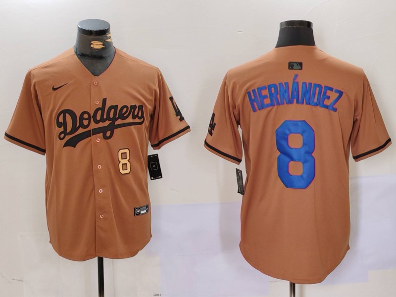Men's Los Angeles Dodgers #8 Kiké Hernández Brown Cool Base Stitched Baseball Jersey 2