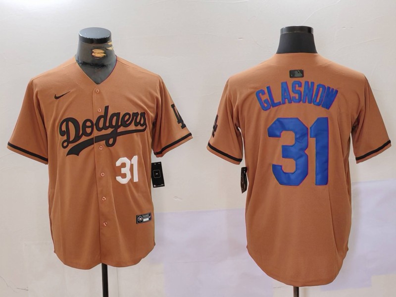 Men's Los Angeles Dodgers #31 Tyler Glasnow Brown Cool Base Stitched Baseball Jersey 5