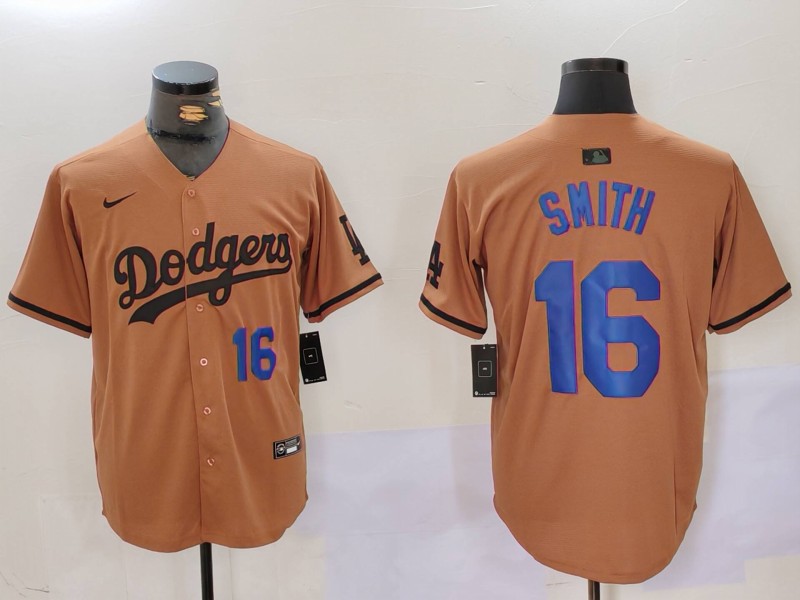 Men's Los Angeles Dodgers #16 Will Smith Brown Cool Base Stitched Baseball Jersey 3