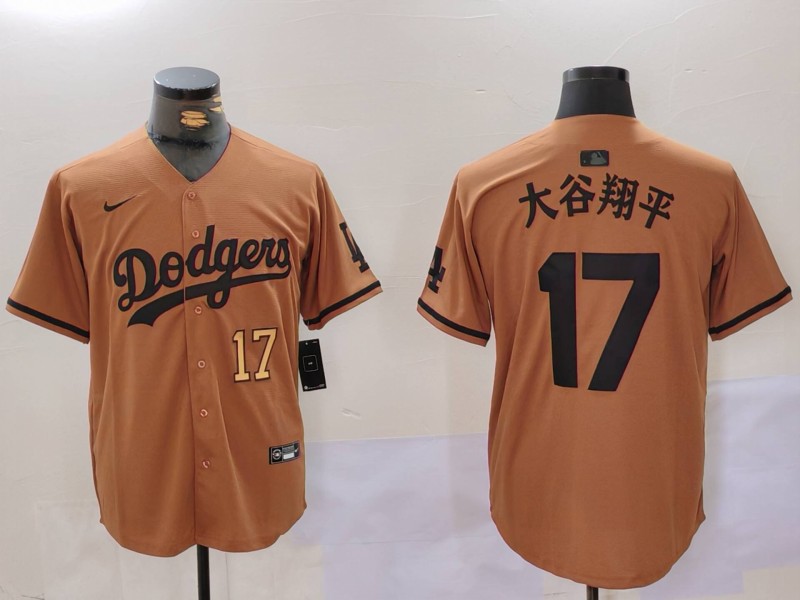 Men's Los Angeles Dodgers #17 太谷翔平 Brown Cool Base Stitched Baseball Jersey 9