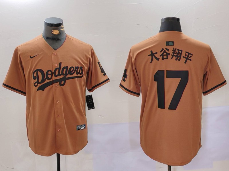 Men's Los Angeles Dodgers #17 太谷翔平 Brown Cool Base Stitched Baseball Jersey 3