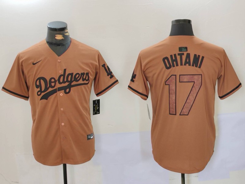 Men's Los Angeles Dodgers #17 太谷翔平 Brown Cool Base Stitched Baseball Jersey 1