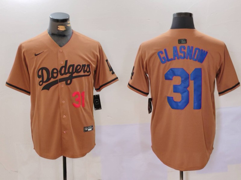 Men's Los Angeles Dodgers #31 Tyler Glasnow Brown Cool Base Stitched Baseball Jersey 3