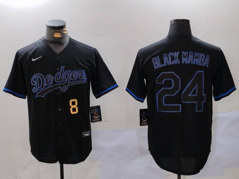 Men's Los Angeles Dodgers #24 'Black Mamba' Black Cool Base Stitched Baseball Jersey 3